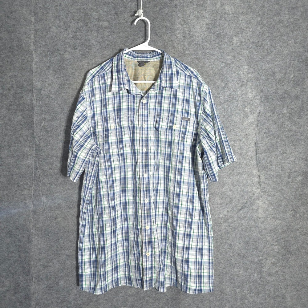 Eddie Bauer Travex Shirt Mens TXL Blue Plaid Hiking Short Sleeve Button Up Tall